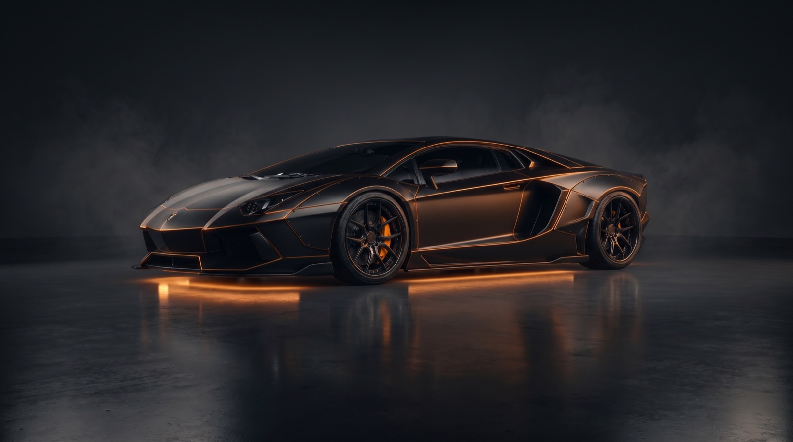 Matte black APEX supercar, front three-quarter view